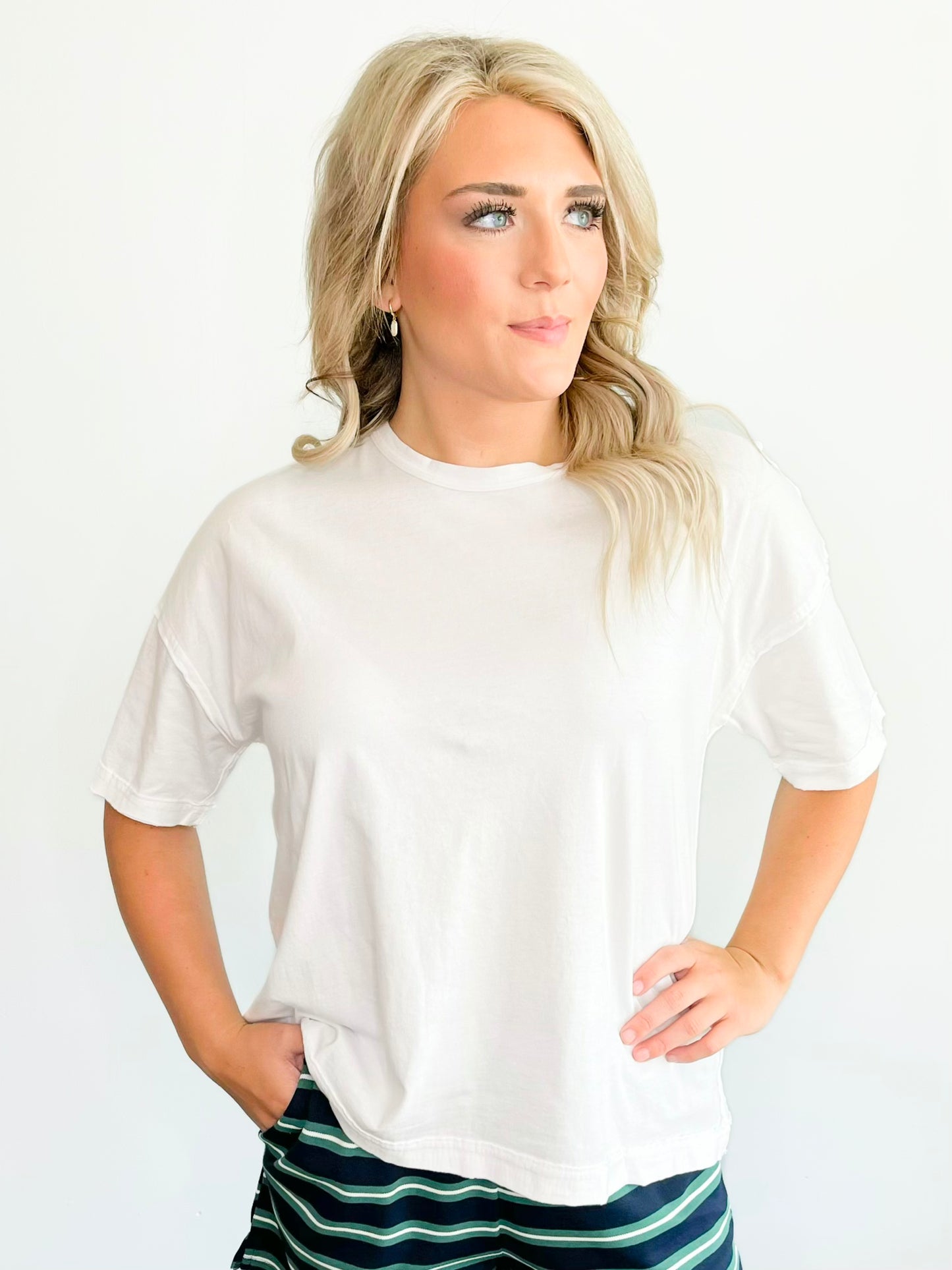 Janelle Washed Exposed Seam Tee | White