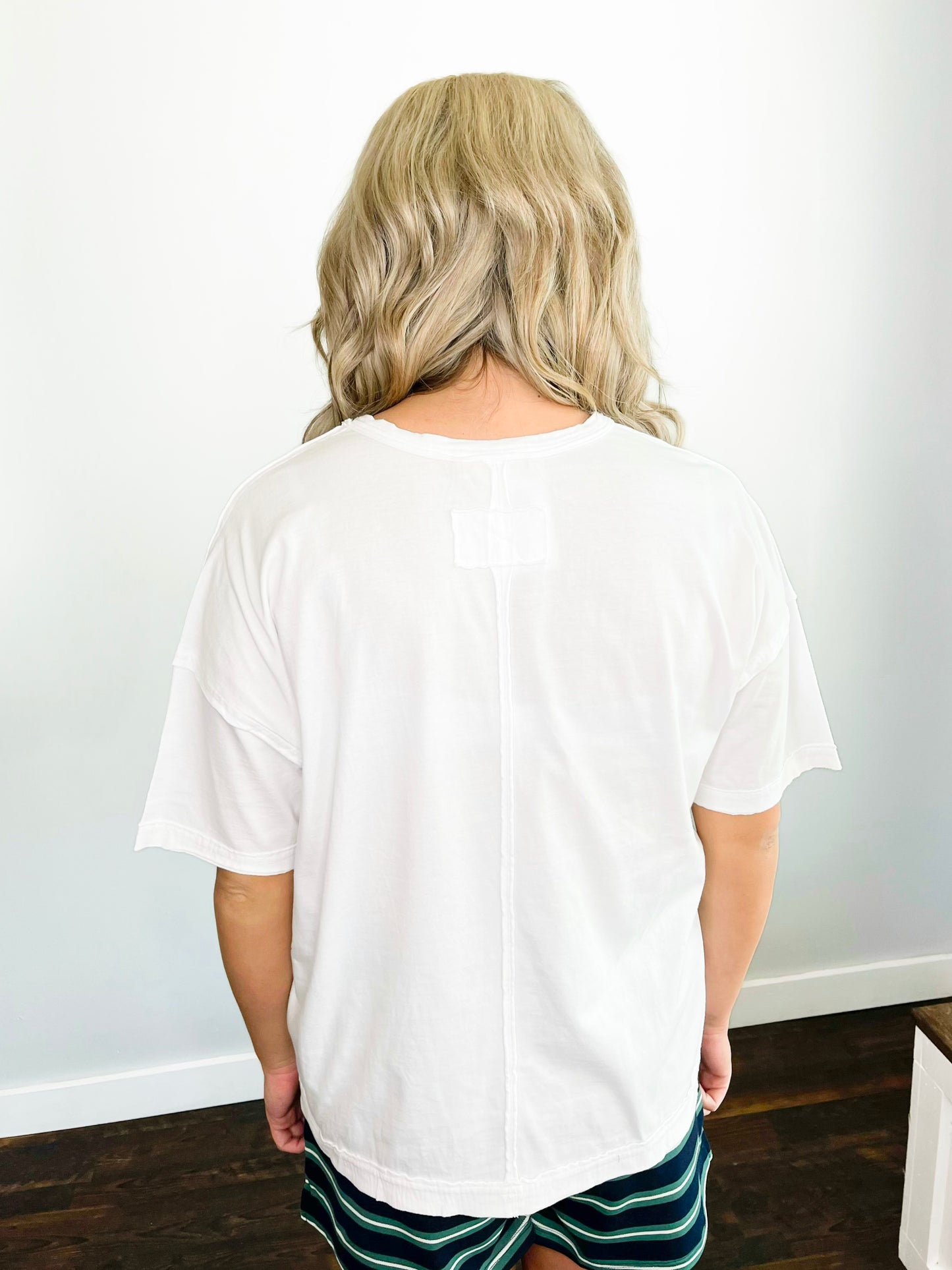 Janelle Washed Exposed Seam Tee | White