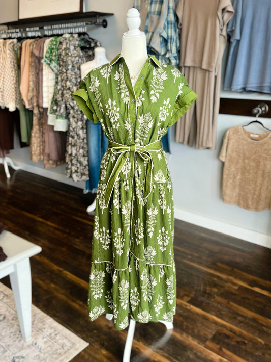 Melania Botanical Button-Down Midi Dress