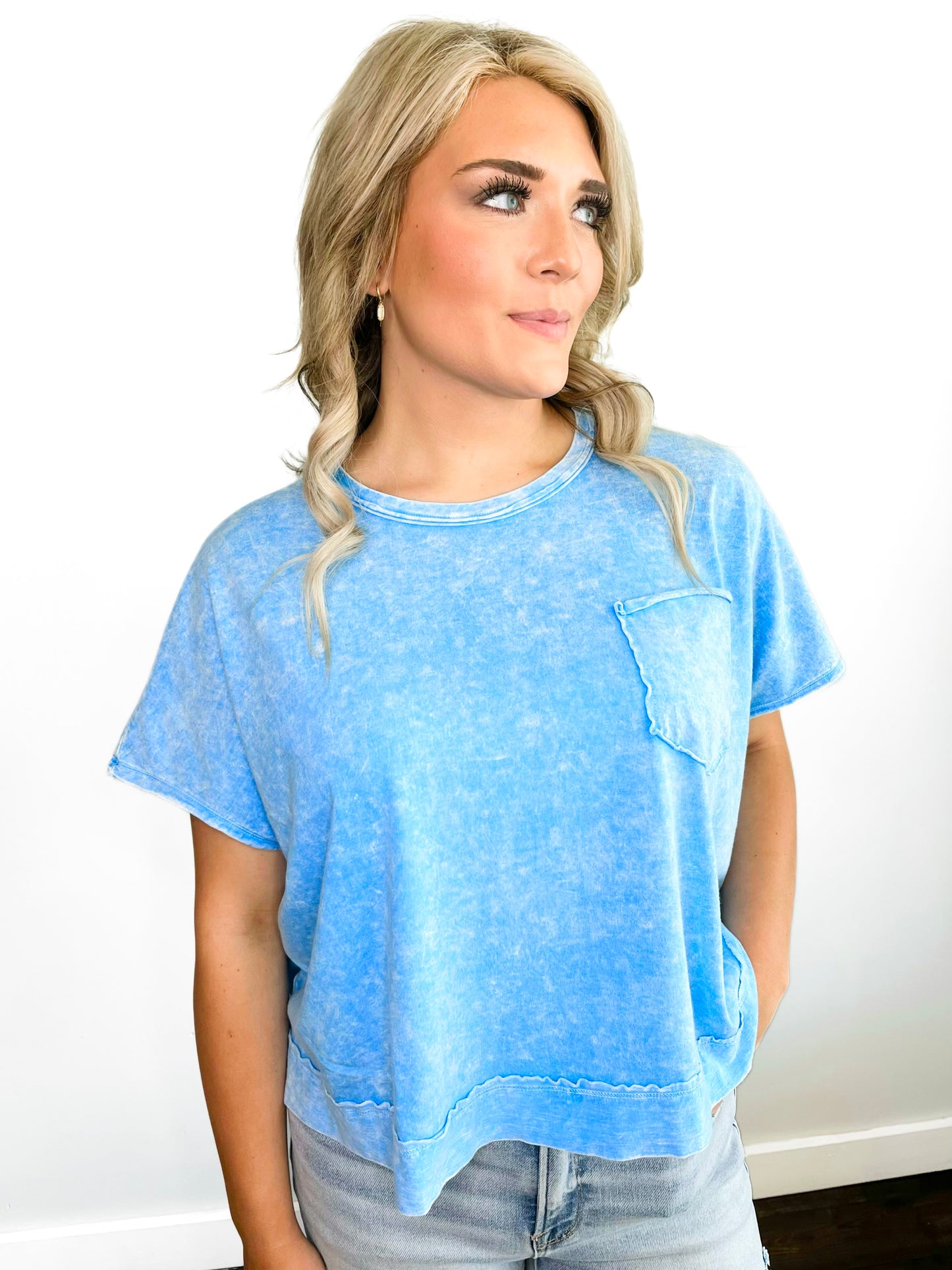 Jenna Washed Oversized Top | Sky Blue