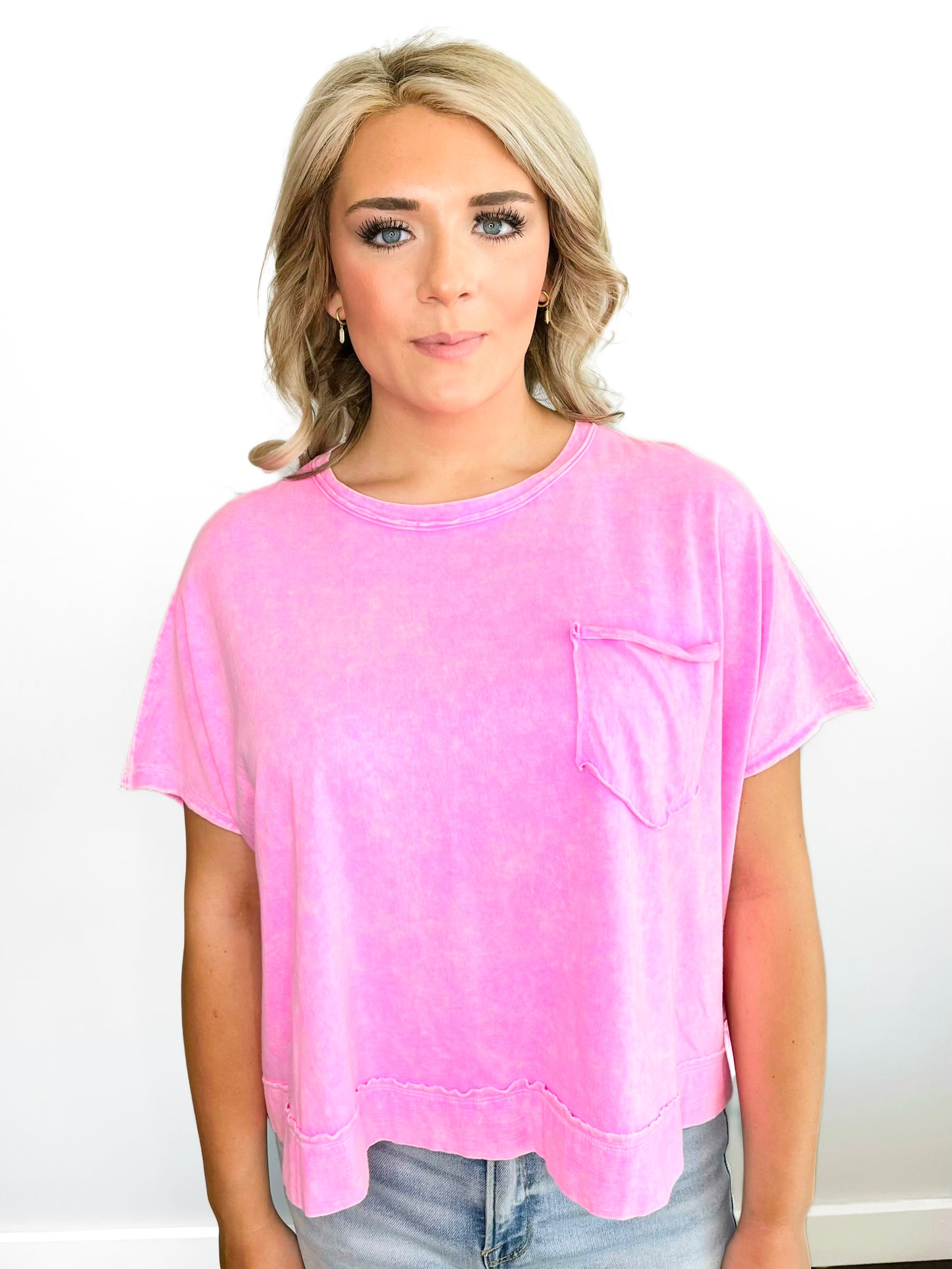 Jenna Washed Oversized Top | Pink