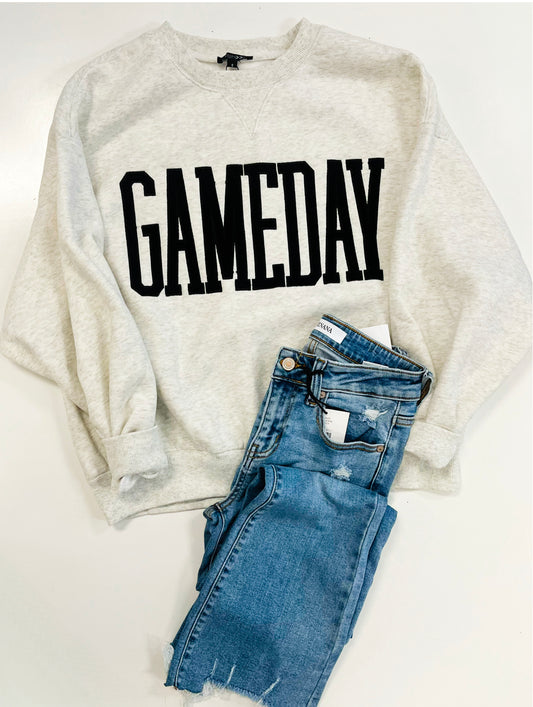 Game Day Embroidered Sweatshirt | White Mélange