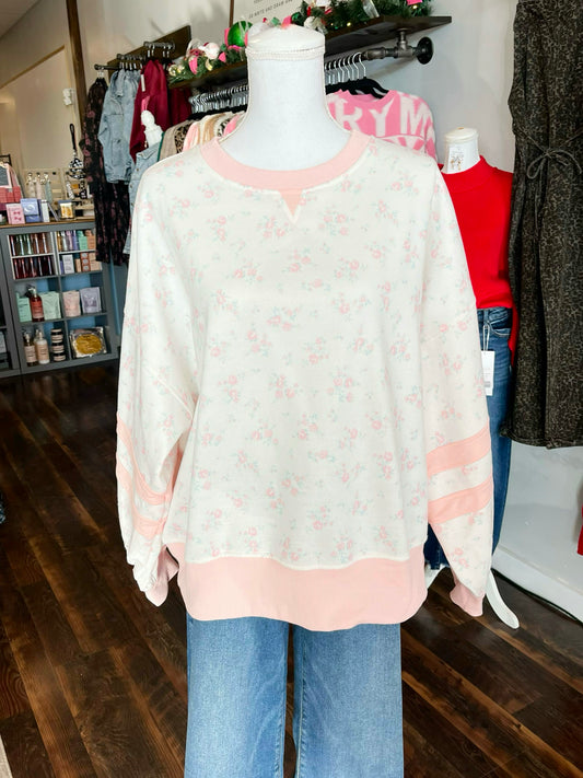 Wendy Floral Contrast Stripe Band Sweatshirt | Pink