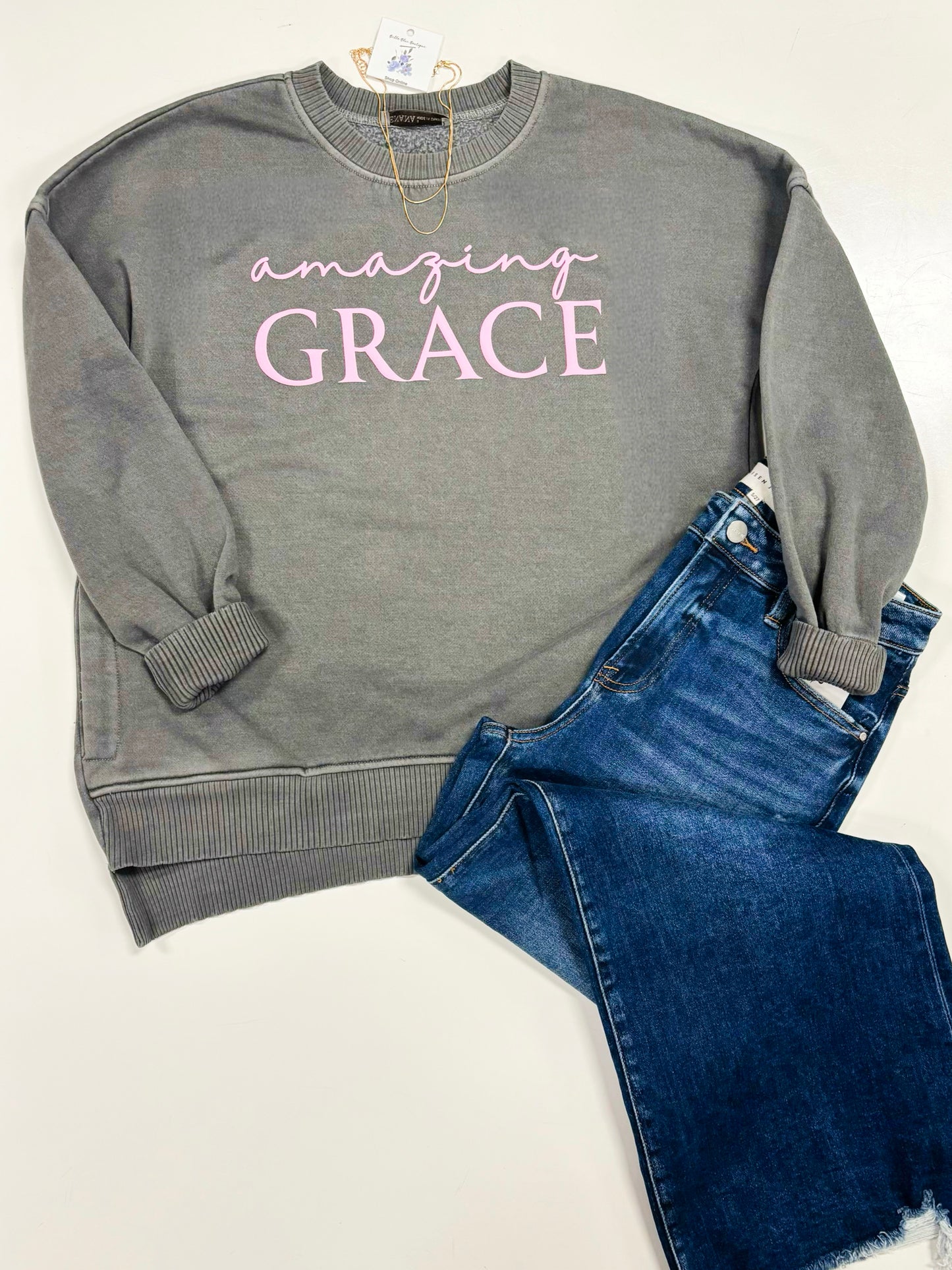 Amazing Grace High Low Acid Wash Sweatshirt