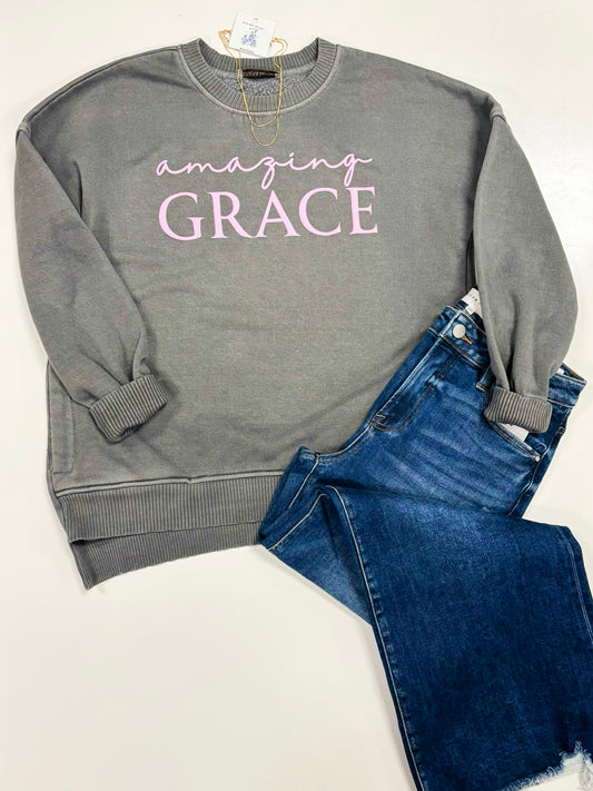 Amazing Grace High Low Acid Wash Sweatshirt