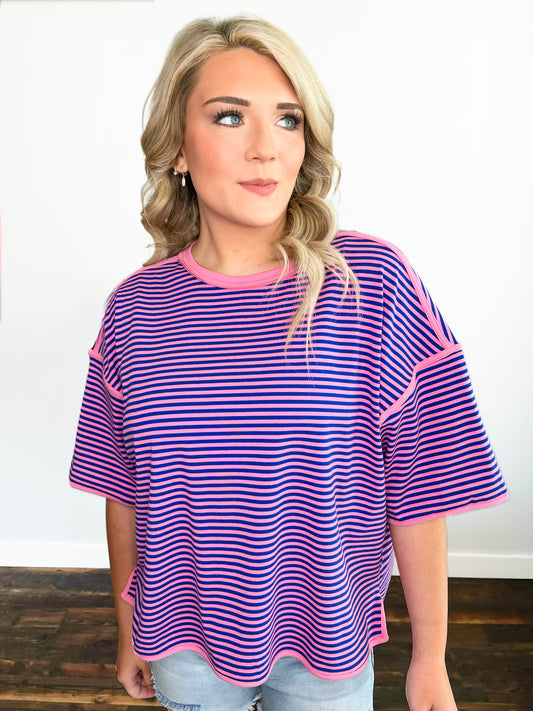 Asher Oversized Striped Top |  Pink/Royal