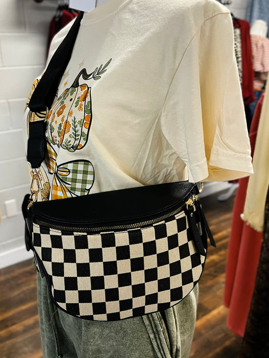Wesley Checkered Sling Bag | Black