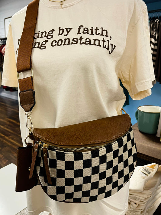 Wesley Checkered Sling Bag | Camel