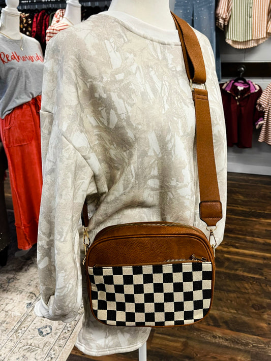 Andi Checkered Crossbody Camera Bag | Camel