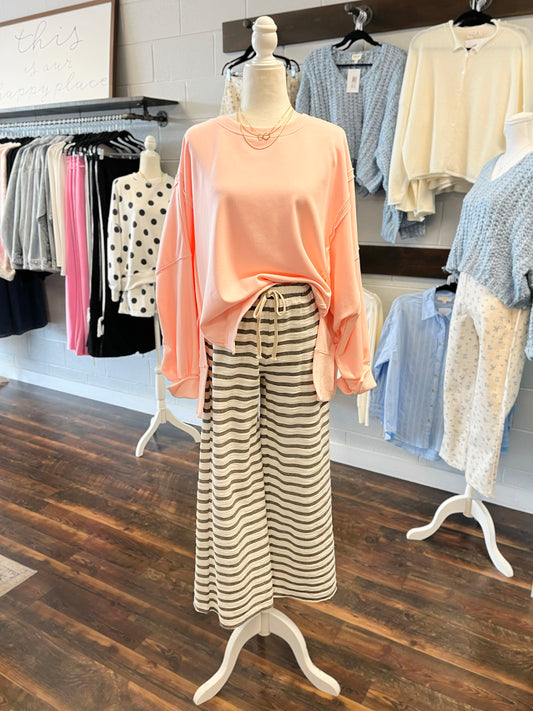 Megan Striped Lounge Pants | Light Grey