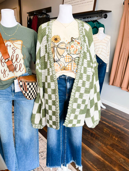 Harper Checkered Cardigan | Olive