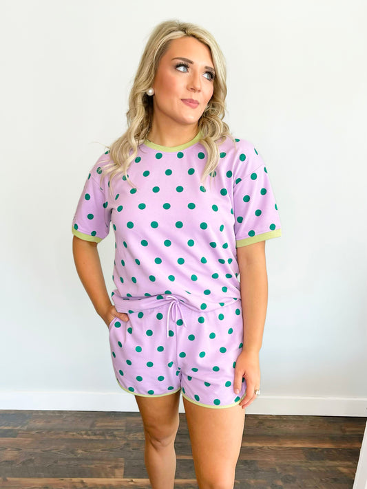 Pierce Polka Dot Short Set | Lavender/Green