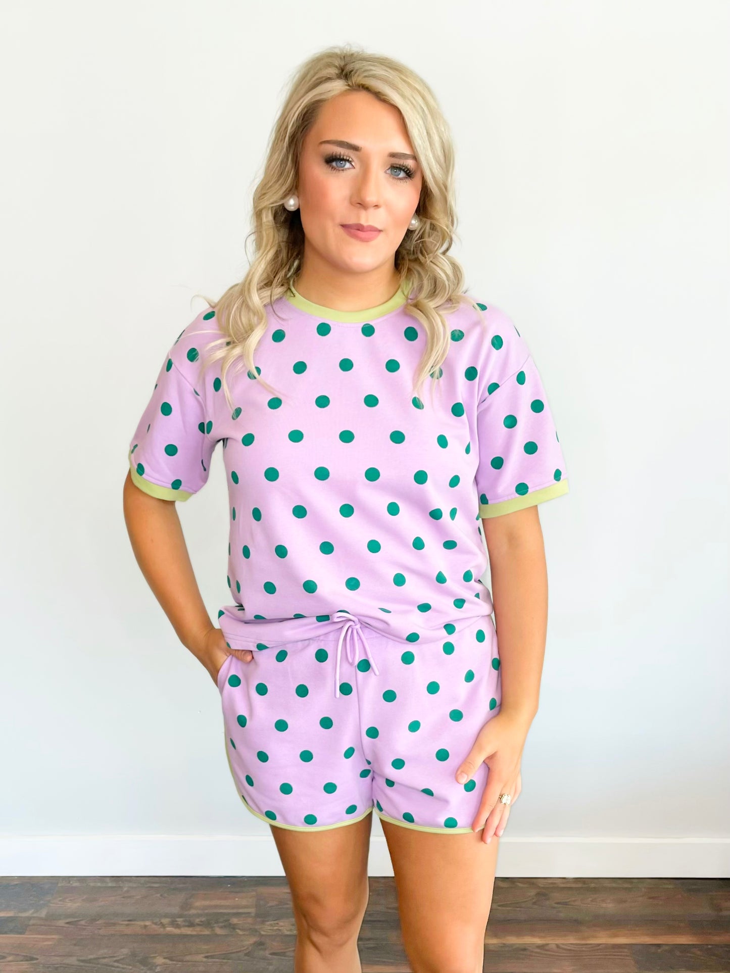 Pierce Polka Dot Short Set | Lavender/Green
