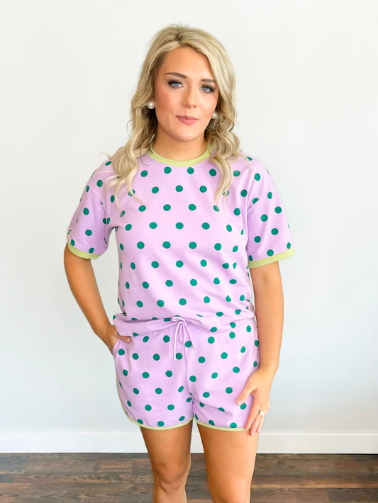 Pierce Polka Dot Short Set | Lavender/Green
