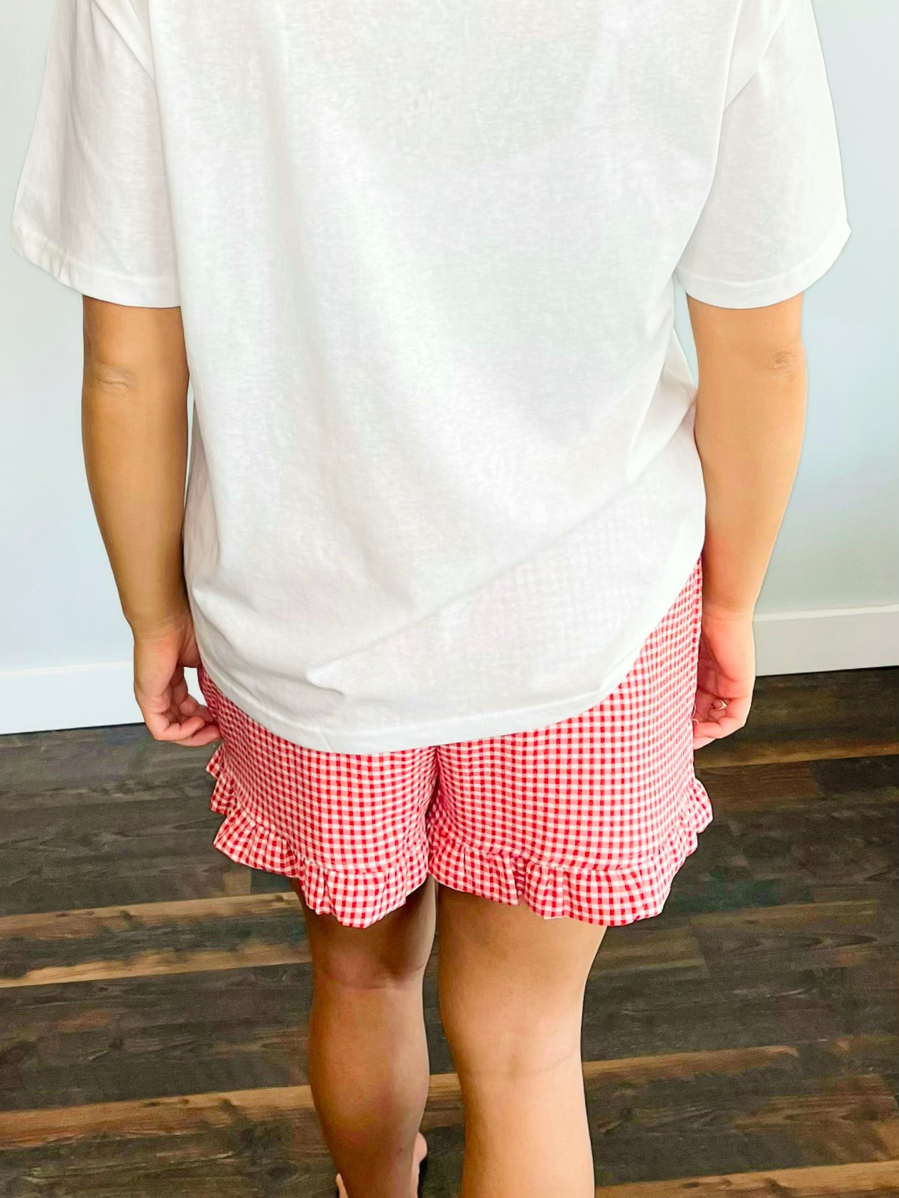 Sofia Checkered Woven Shorts | Red