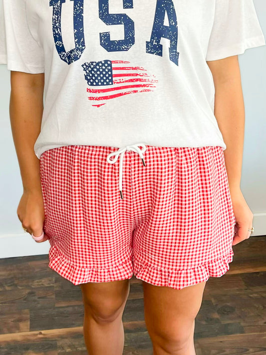 Sofia Checkered Woven Shorts | Red