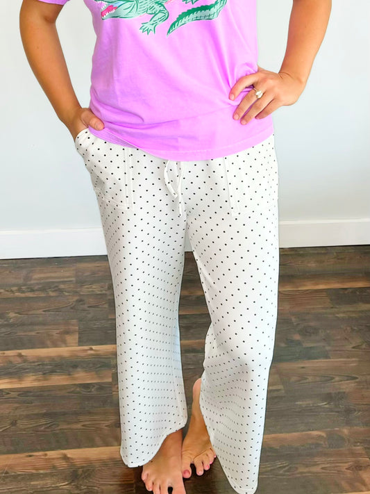 Leila Polka Dot Wide Leg Pants | White/Black