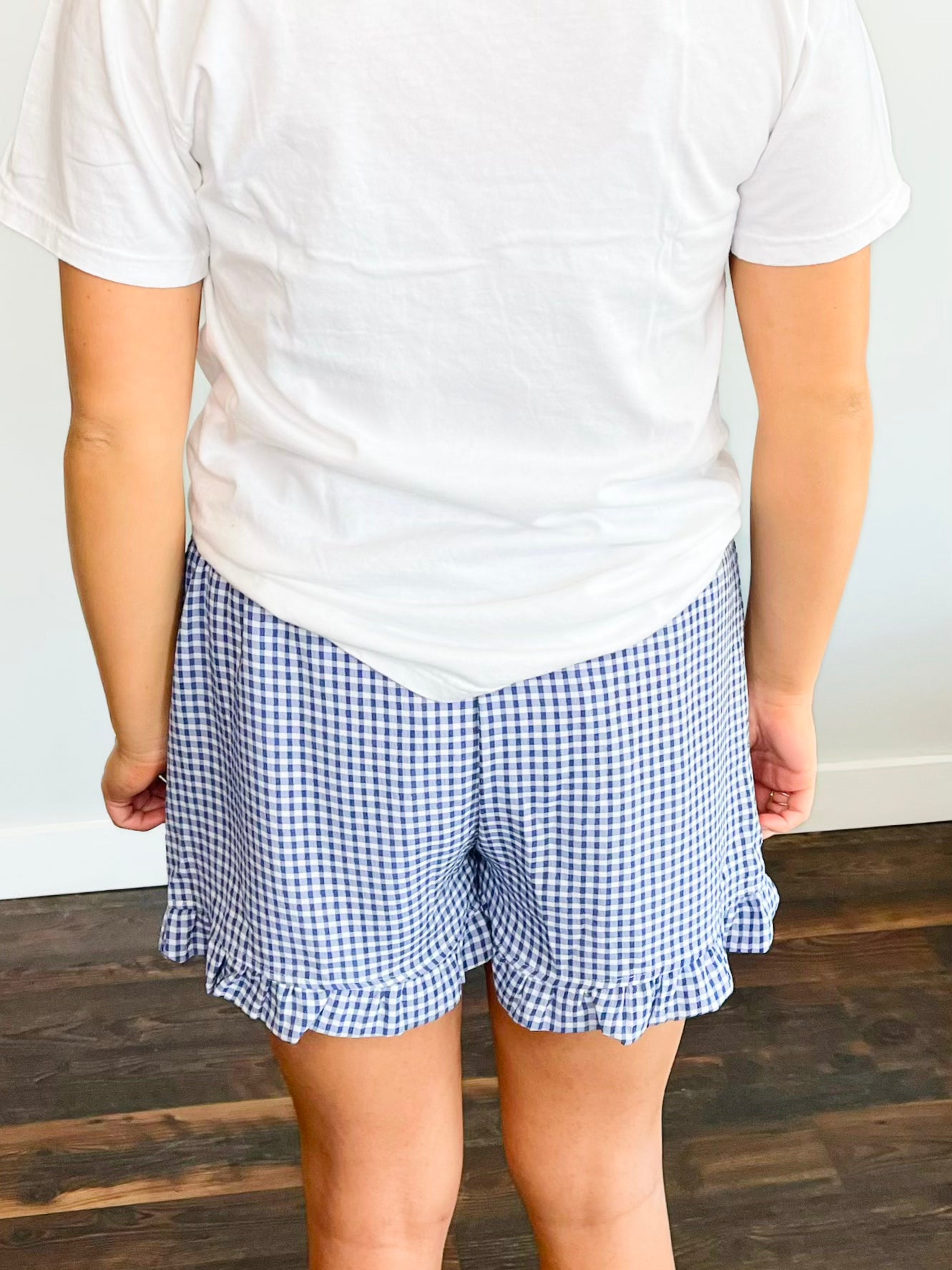 Sofia Checkered Woven Shorts | Navy