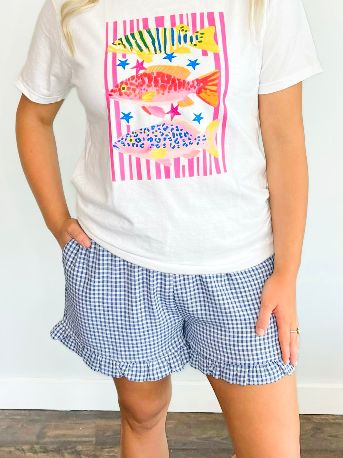 Sofia Checkered Woven Shorts | Navy