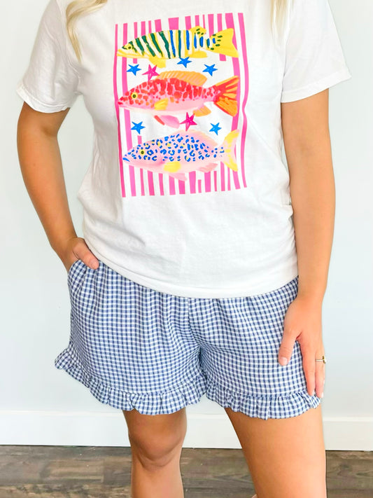 Sofia Checkered Woven Shorts | Navy