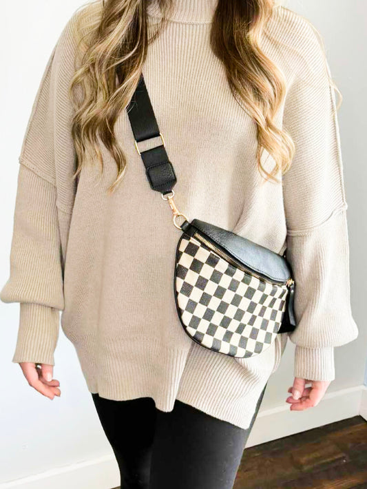 Wesley Checkered Sling Bag | Black