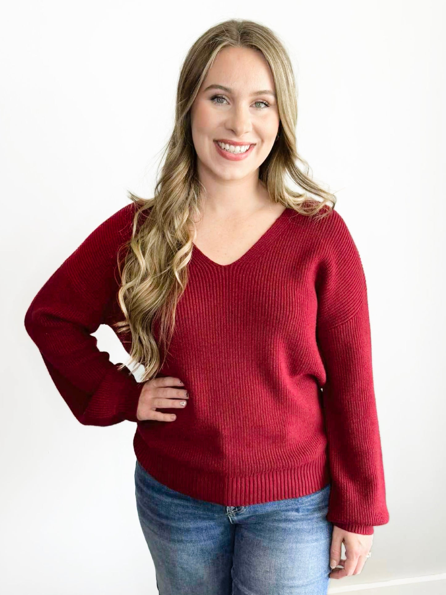 Charlotte Bow Back Sweater | Deep Red