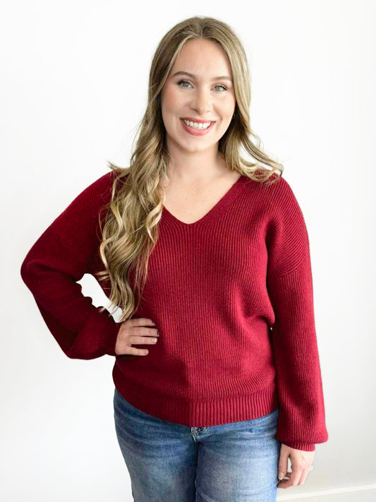 Charlotte Bow Back Sweater | Deep Red