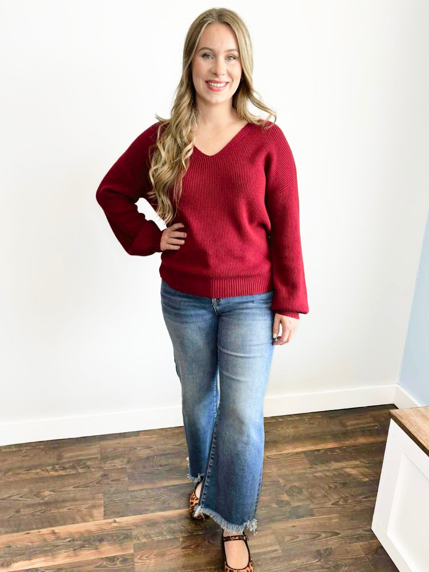Charlotte Bow Back Sweater | Deep Red