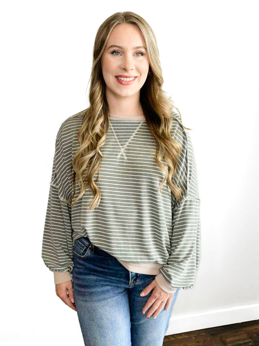 Adelaide Striped Knit Top | Olive