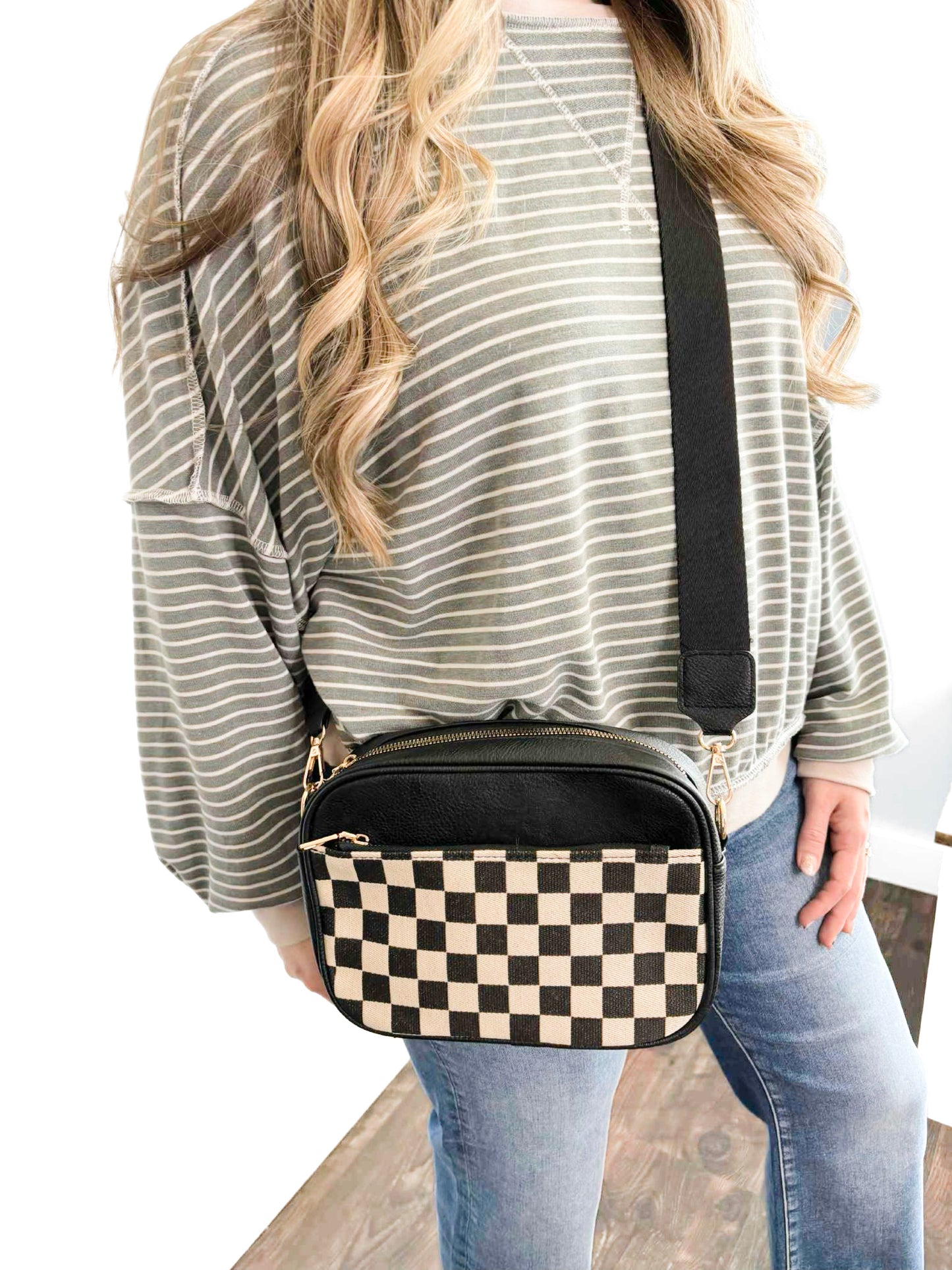 Andi Checkered Crossbody Camera Bag | Black