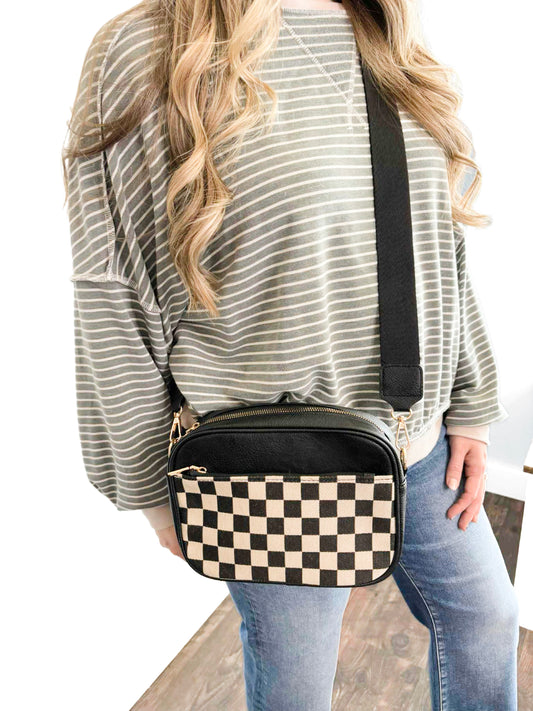Andi Checkered Crossbody Camera Bag | Black