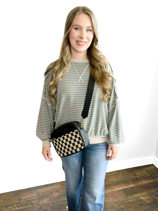 Adelaide Striped Knit Top | Olive