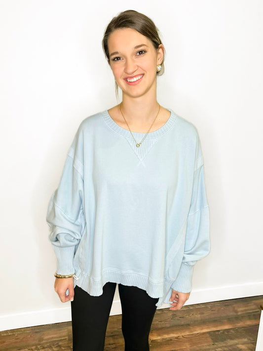 Jaci Mineral Washed High-Low Sweatshirt | Light Blue