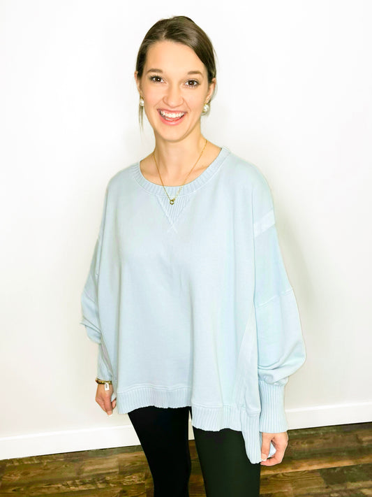 Jaci Mineral Washed High-Low Sweatshirt | Light Blue