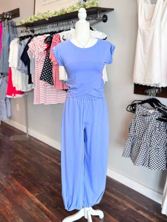 Micah Crossover Top and Joggers Set | Capri Blue