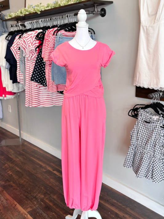 Micah Crossover Top and Joggers Set | Pink