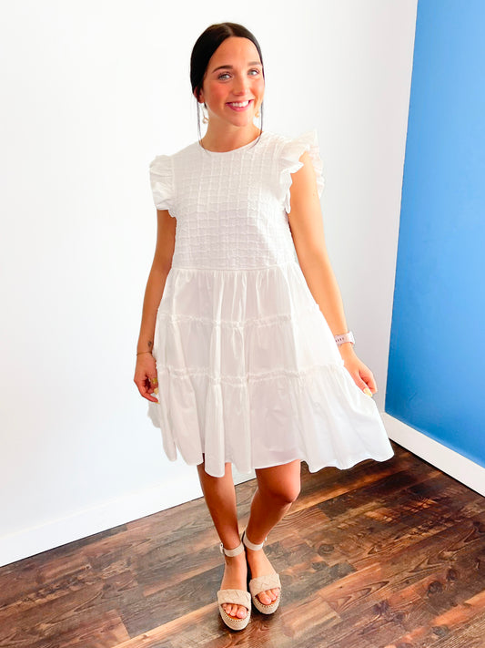 Holten Textured Ruffle Sleeve Dress | Off White