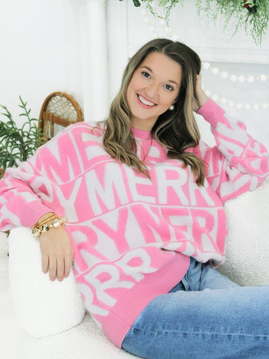 Merry 3D Yarn Sweater | Pink