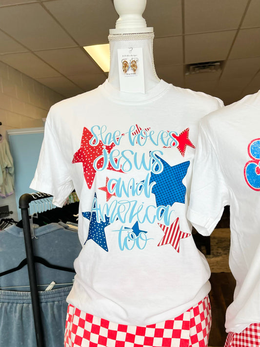 She Loves Jesus & America Too Tee