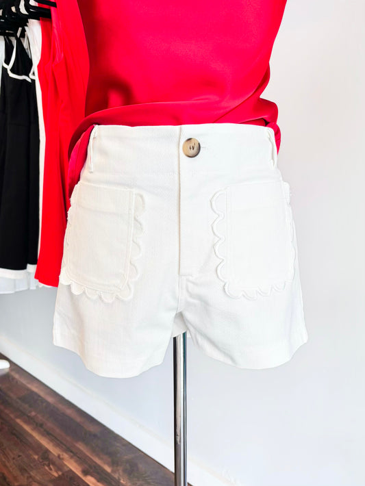 Colette Scalloped Detail Shorts | White