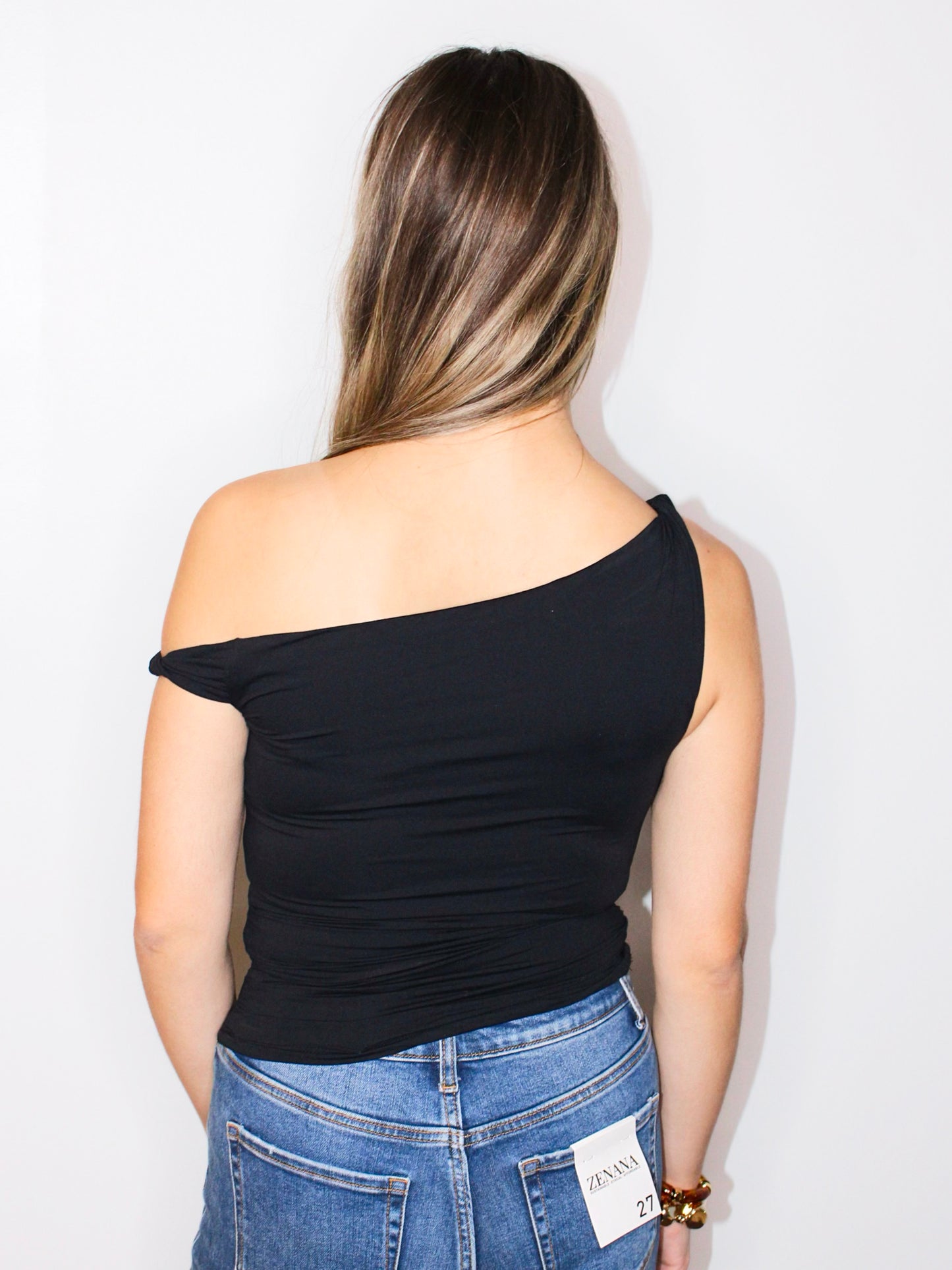 Elsa Rolled Sleeve Asymmetrical Top | Black