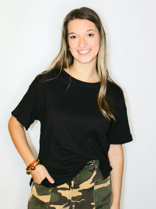 Leah Cotton Slub Tee | Black