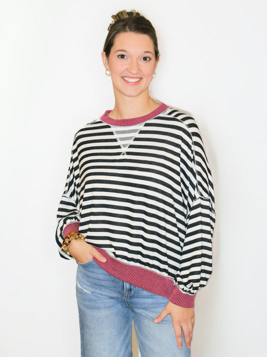 Brady Striped Knit Top | Black/Wine