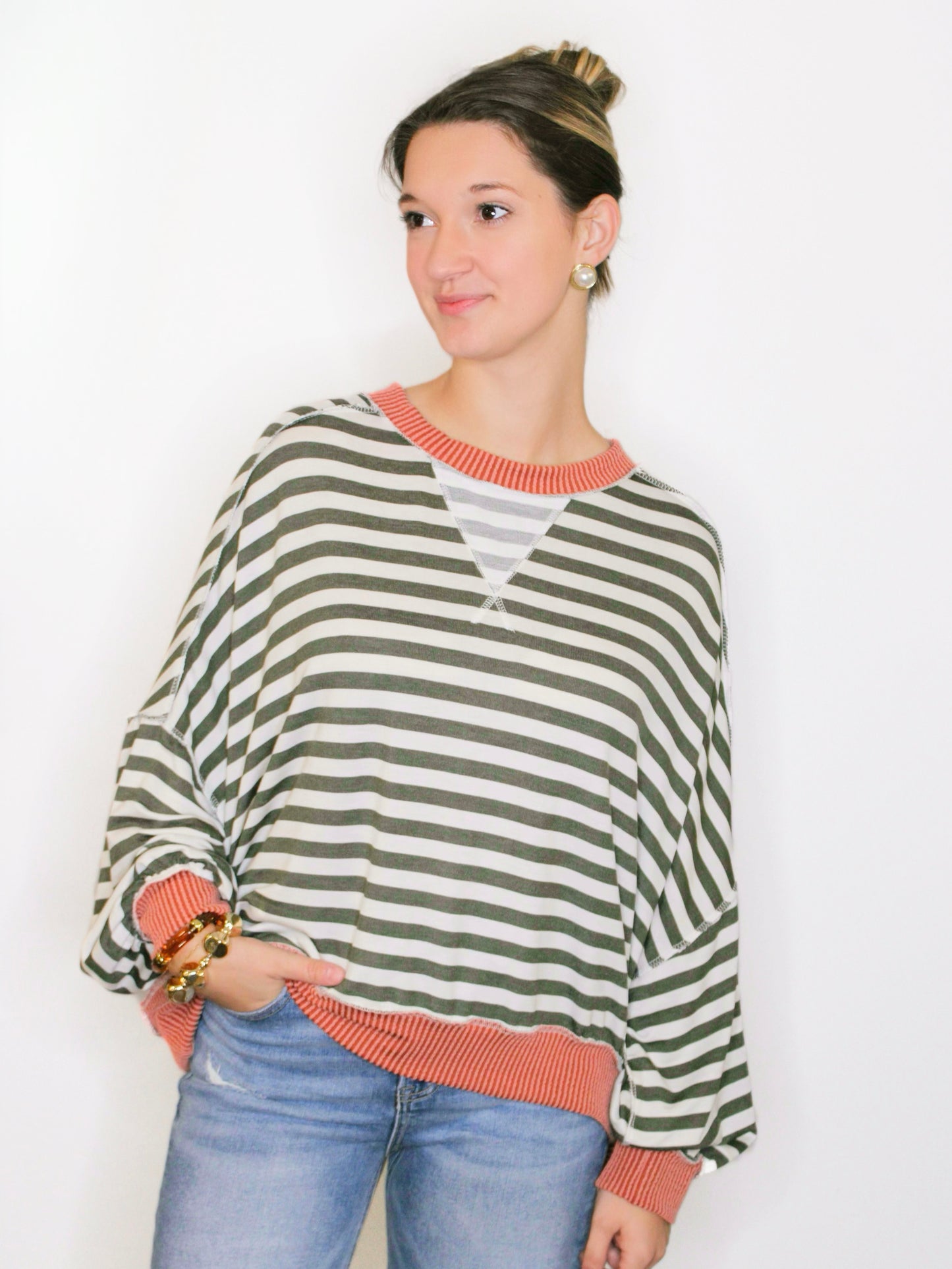 Brady Striped Knit Top | Olive/Rust