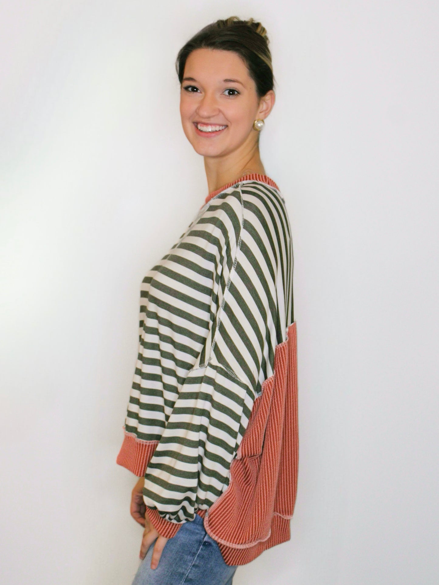 Brady Striped Knit Top | Olive/Rust