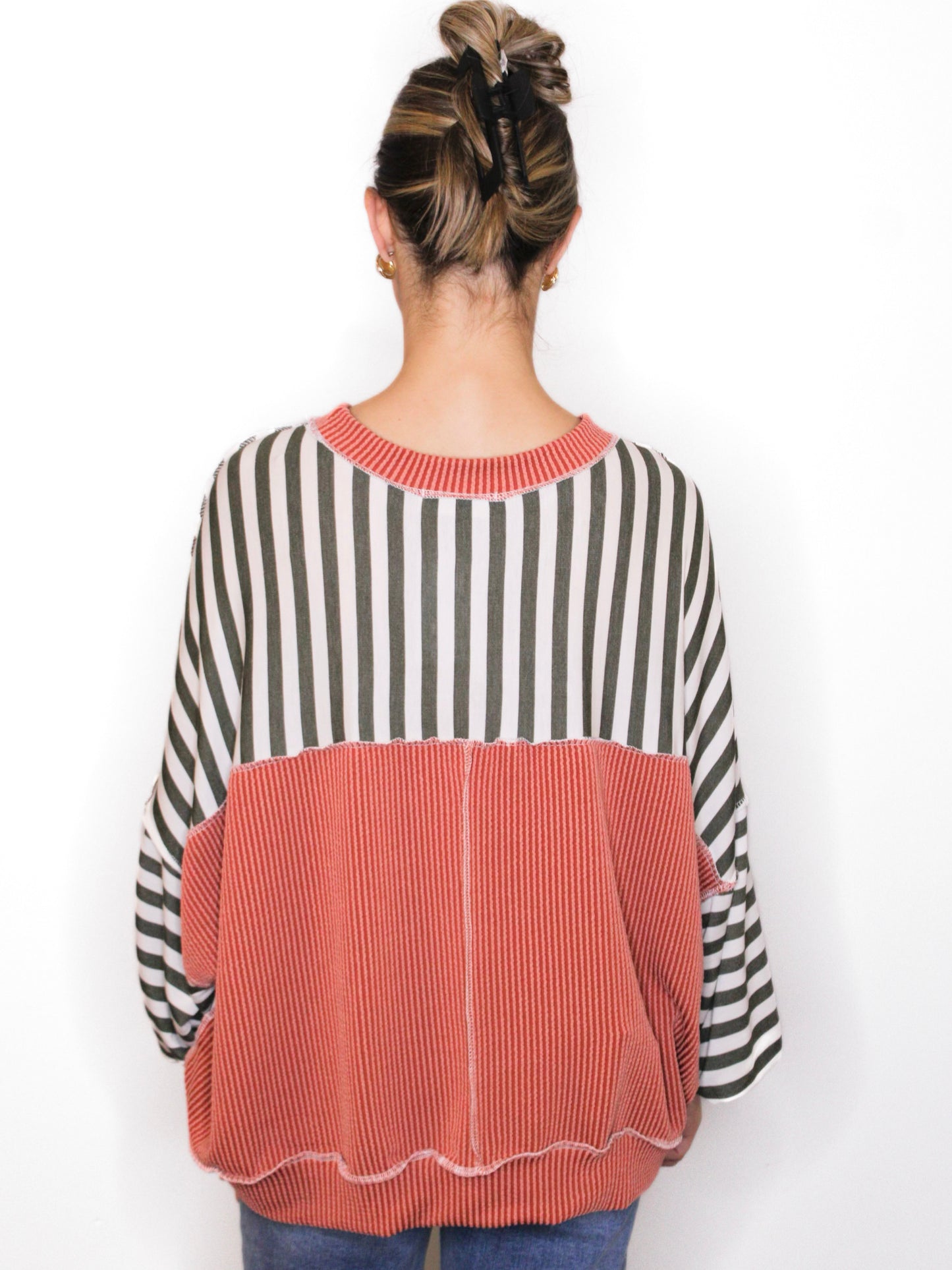 Brady Striped Knit Top | Olive/Rust