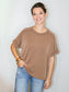 Jessie Ribbed Cuff Sleeve Top | Brown