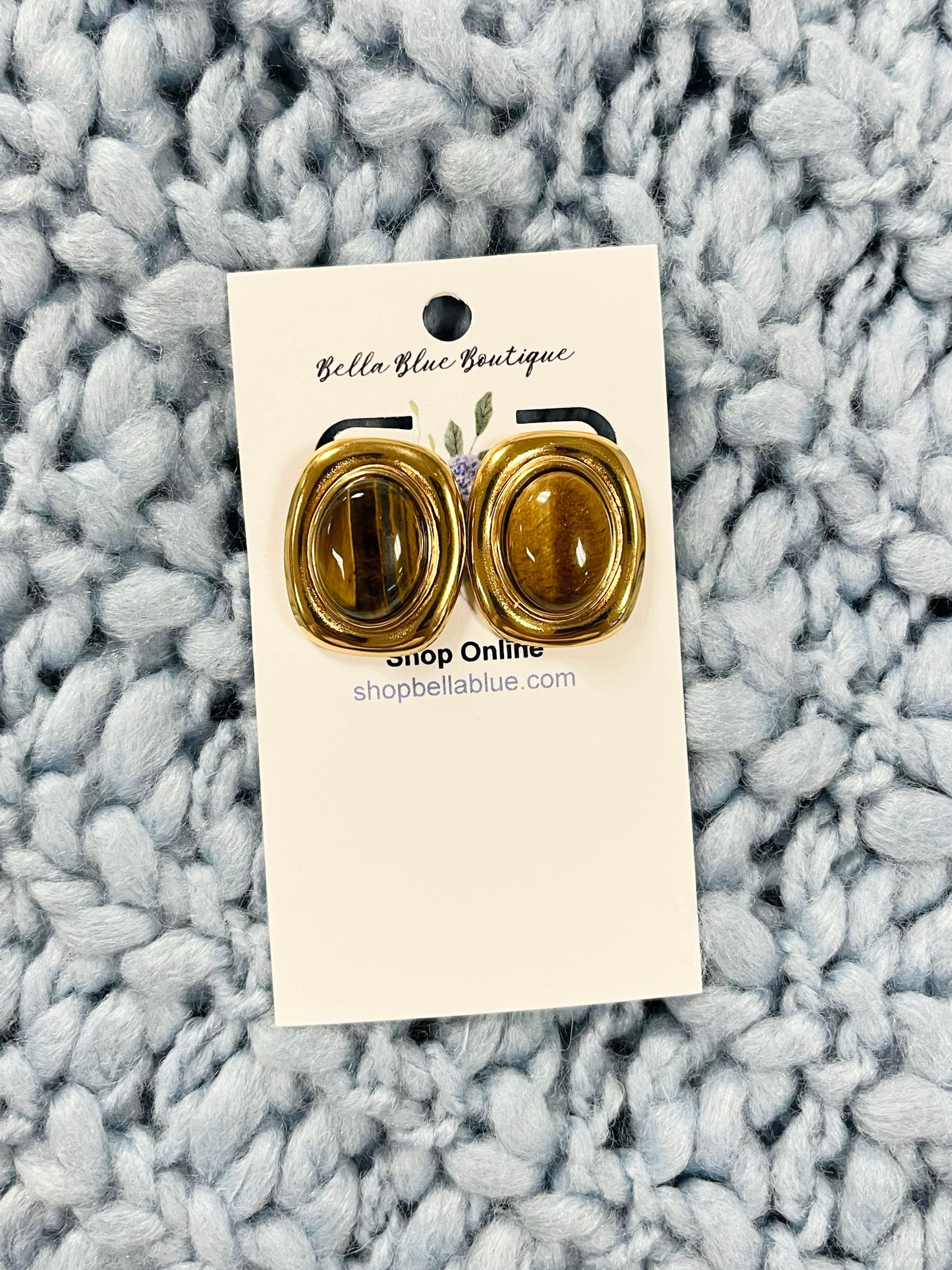 Bonnie Gold Circled Brown Stone Earrings