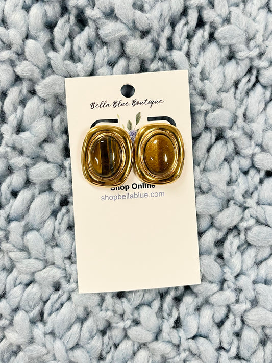 Bonnie Gold Circled Brown Stone Earrings