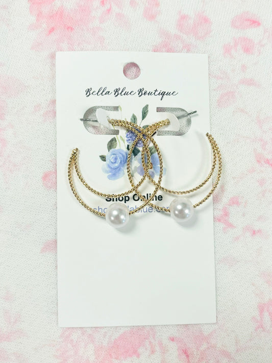 Brandy Layered Pearl Charm Hoop Earrings